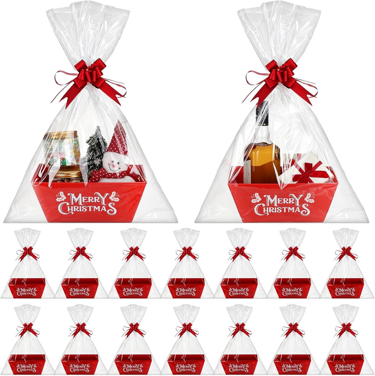 24 Set Christmas Basket for Gifts Empty 10 x 8 Inch Sturdy Empty Gift Basket Bulk with Handle Large Cardboard Empty Gift Baskets Trays to Fill Wine Candy for Xmas Holiday Birthday Party Supply